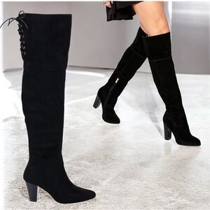 Women High Boots Over The Knee Chunk Heel Pointed Toe Fall Winter Black Boots